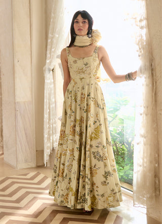 Ivory chiniya silk anarkali and dupatta