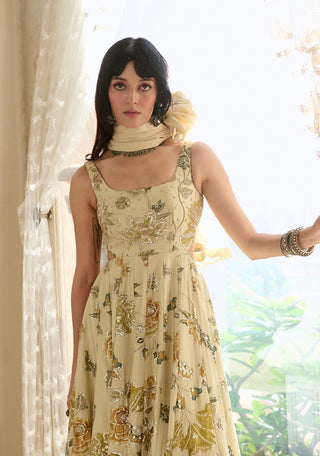 Ivory chiniya silk anarkali and dupatta