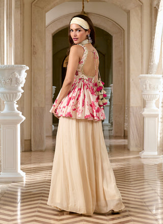 Ivory and pink peplum and palazzo