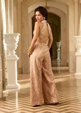 Mocha blush jacquard blazer and pant set