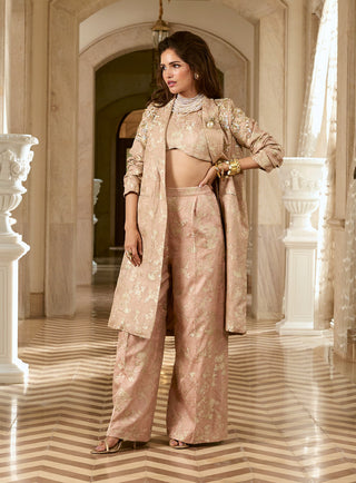 Mocha blush jacquard blazer and pant set