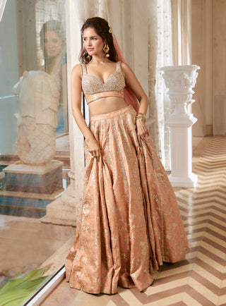 Onion pink silver jacquard lehenga set