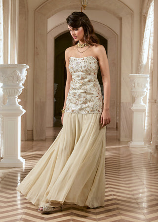 ivory jacquard corset kurti and sharara