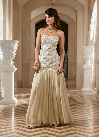 ivory jacquard corset kurti and sharara