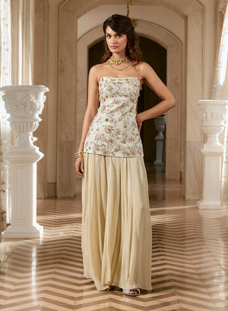 ivory jacquard corset kurti and sharara