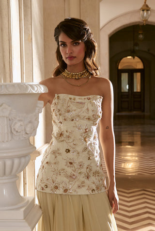 ivory jacquard corset kurti and sharara