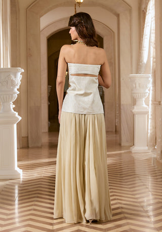 ivory jacquard corset kurti and sharara