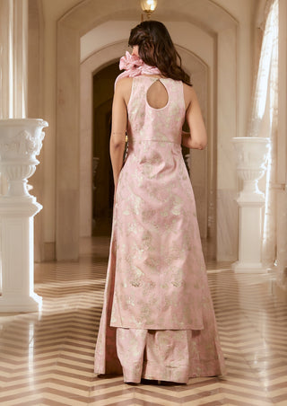 Flamingo pink jacquard kurta set