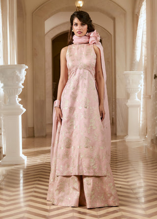 Flamingo pink jacquard kurta set