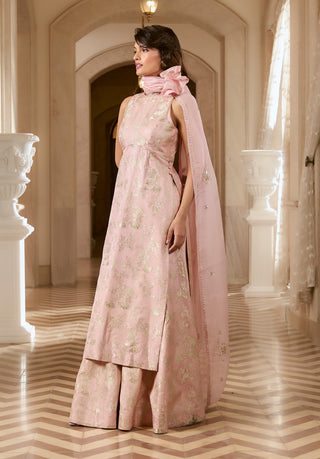 Flamingo pink jacquard kurta set