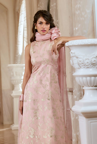 Flamingo pink jacquard kurta set