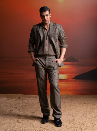 Gray Pinstriped Pantsuit Set by Nikita Mhaisalkar Men available on Indiaspopup.com