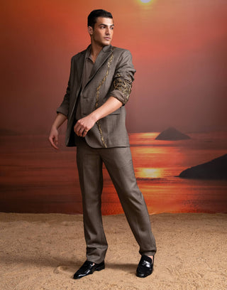 Gray Pinstriped Pantsuit Set by Nikita Mhaisalkar Men available on Indiaspopup.com