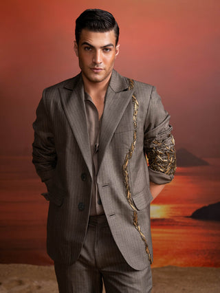 Gray Pinstriped Pantsuit Set by Nikita Mhaisalkar Men available on Indiaspopup.com