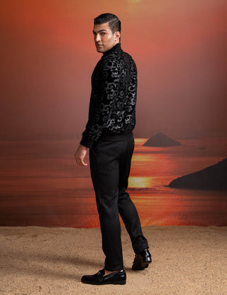 Noir Applique Velvet Bomber Jacket And Pants by Nikita Mhaisalkar Men available on Indiaspopup.com
