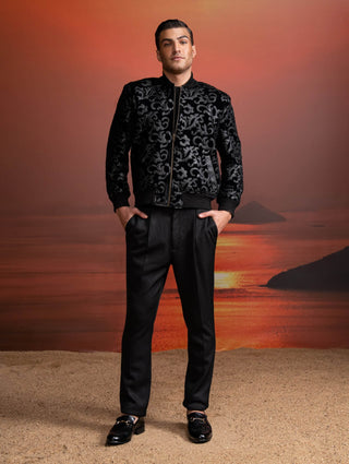 Noir Applique Velvet Bomber Jacket And Pants by Nikita Mhaisalkar Men available on Indiaspopup.com