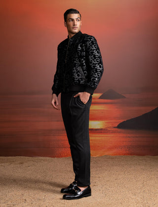 Noir Applique Velvet Bomber Jacket And Pants by Nikita Mhaisalkar Men available on Indiaspopup.com