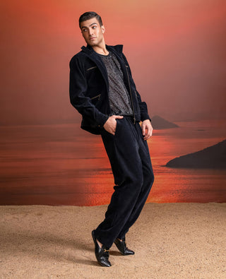 Indigo Corduroy Jacket And Pant Set by Nikita Mhaisalkar Men available on Indiaspopup.com