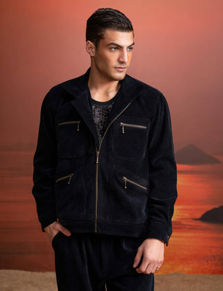 Indigo Corduroy Jacket And Pant Set by Nikita Mhaisalkar Men available on Indiaspopup.com