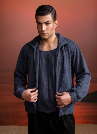 Gray Knit Jacket And Vest by Nikita Mhaisalkar Men available on Indiaspopup.com