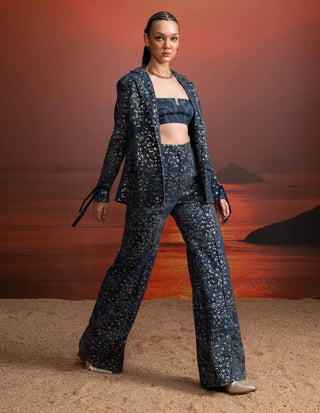 Indigo Print Sheeted Sequins Pantsuit by Nikita Mhaisalkar available on Indiaspopup.com