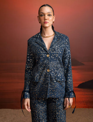 Indigo Print Sheeted Sequins Pantsuit by Nikita Mhaisalkar available on Indiaspopup.com