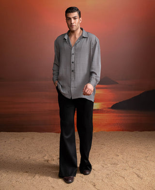 Gray Tweed Print Shirt And Black Pants by Nikita Mhaisalkar Men available on Indiaspopup.com