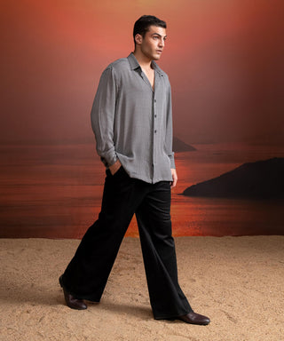 Gray Tweed Print Shirt And Black Pants by Nikita Mhaisalkar Men available on Indiaspopup.com
