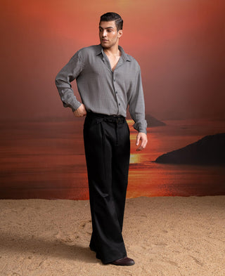 Gray Tweed Print Shirt And Black Pants by Nikita Mhaisalkar Men available on Indiaspopup.com