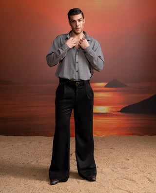 Gray Tweed Print Shirt And Black Pants by Nikita Mhaisalkar Men available on Indiaspopup.com