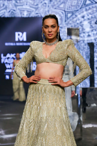 Ritika Mirchandani-Raisa Metallic Green Lehenga Set-INDIASPOPUP.COM