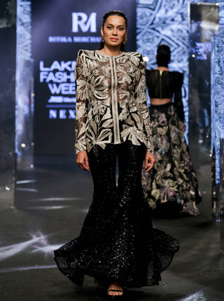Ritika Mirchandani-Nusa Black Geometric Kurta And Sharara-INDIASPOPUP.COM