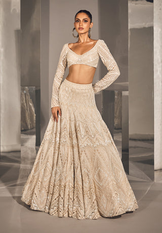Ritika Mirchandani-Emel Ivory Geometric Lehenga Set-INDIASPOPUP.COM
