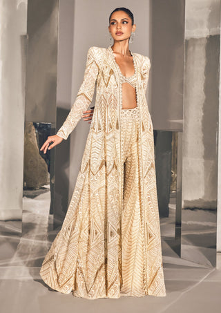 Ritika Mirchandani-Azra Ivory Gold Jacket Sharara Set-INDIASPOPUP.COM