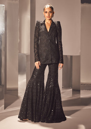 Ritika Mirchandani-Pinar Black Cutwork Blazer And Sharara-INDIASPOPUP.COM