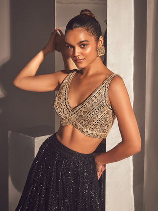 Ritika Mirchandani-Yara Black Gold Lehenga Set-INDIASPOPUP.COM
