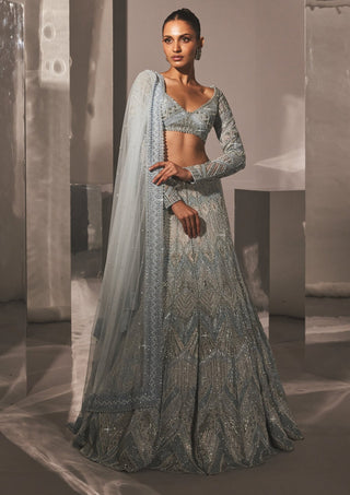 Ritika Mirchandani-Miray Iceblue Silver Lehenga Set-INDIASPOPUP.COM