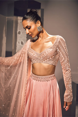 Ritika Mirchandani-Derya Pink Embroidered Lehenga Set-INDIASPOPUP.COM