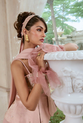 Flamingo pink peplum sari set