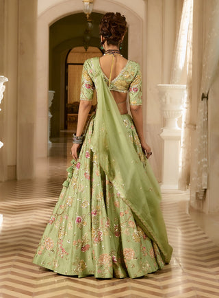 Sage green floral lehenga set