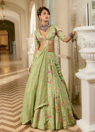 Sage green floral lehenga set