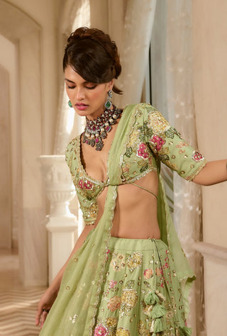 Sage green floral lehenga set