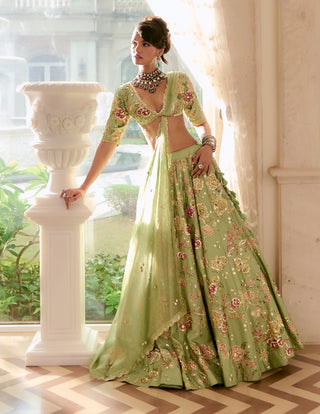 Sage green floral lehenga set