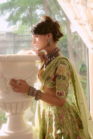 Sage green floral lehenga set