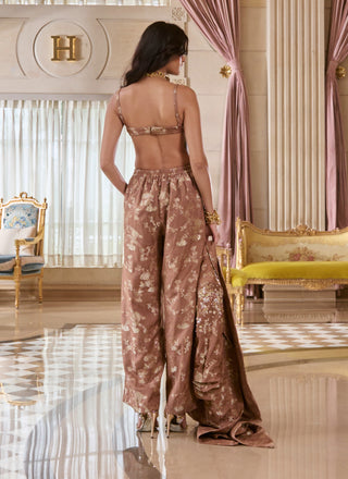 Mocha brown jacquard blazer and pant set