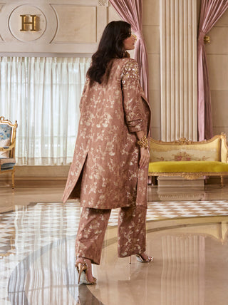 Mocha brown jacquard blazer and pant set