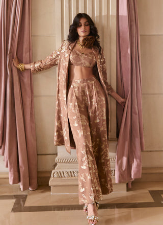 Mocha brown jacquard blazer and pant set