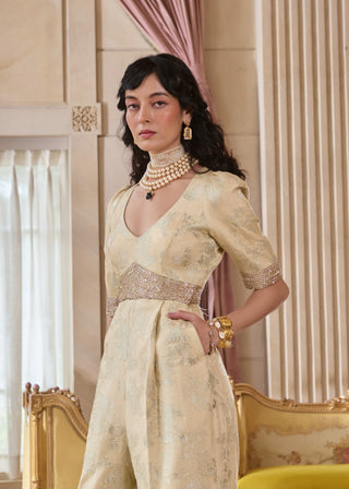 Ivory silver jacquard jumpsuit