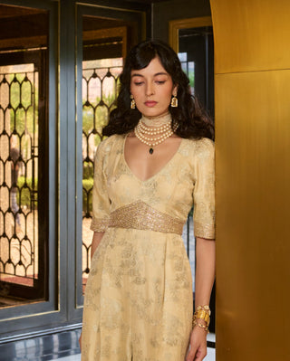 Ivory silver jacquard jumpsuit