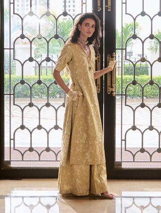 Ivory jacquard kurta and palazzo set